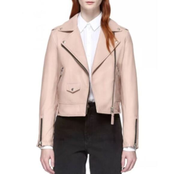 Mackage Blush Pink Baya Lamb Leather Biker Moto Motorcycle Jacket size Small - Picture 2 of 12
